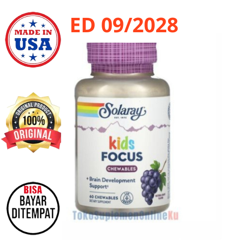 Solaray Kids Focus Chewables | Vitamin Suplemen Otak Anak | ADHD | Konsentrasi Fokus