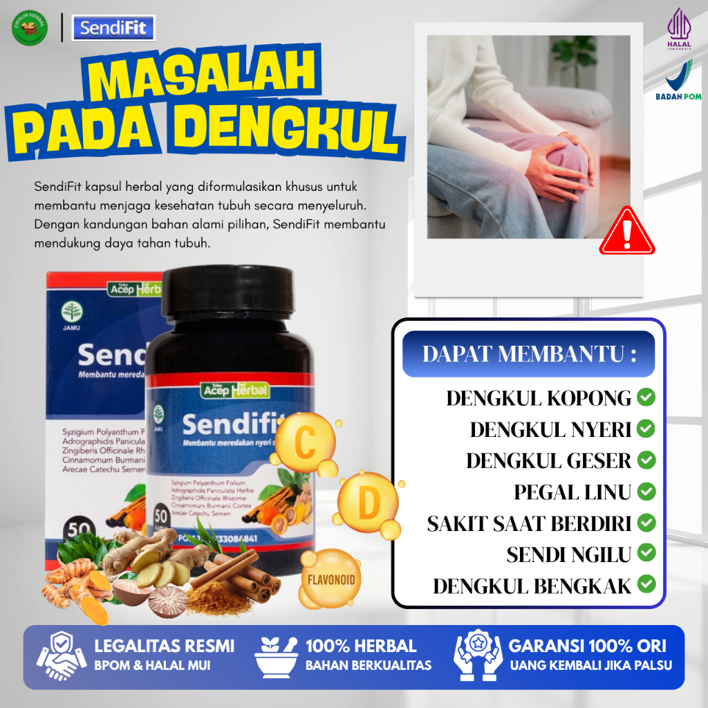 SendiFit Isi 50 Kapsul - Atasi Dengkul Kopong, Dengkul Nyeri, Dengkul Pegal, Dengkul Berbunyi, Dengk