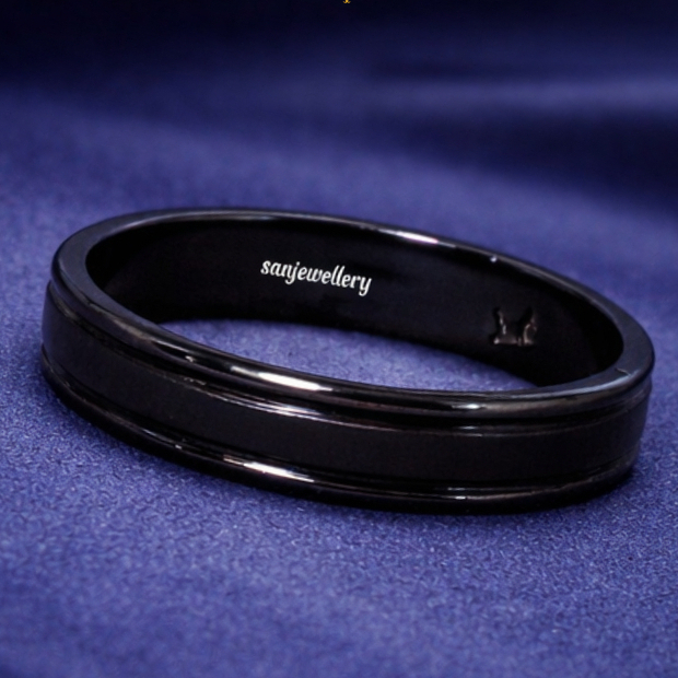 Cincin Pria Platinum Hitam Series SAN950 H915 – Nikah Tunangan | Opsi Palladium Perak 950