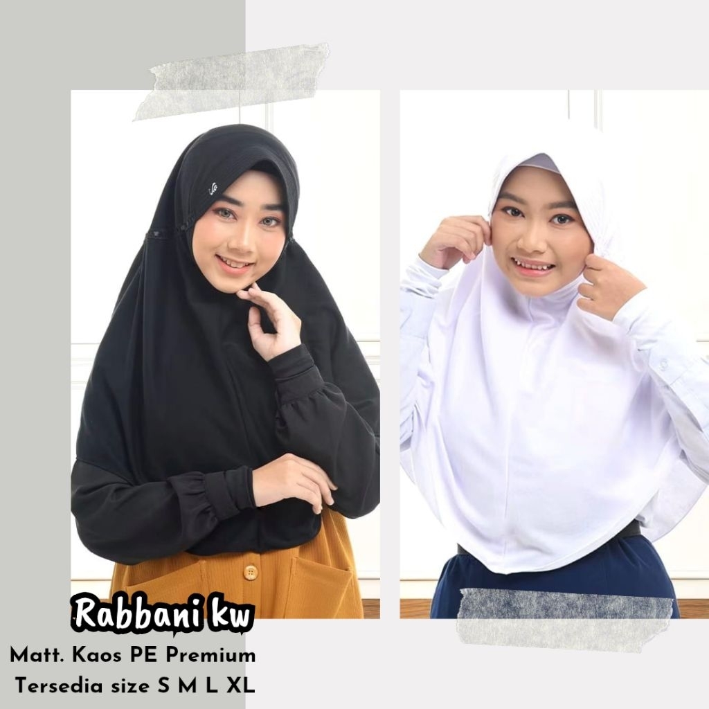 Jilbab Anak Sekolah Rabbani KW Kaos PE Premium Super Size S M L XL / Hijab Bergo Sekolah Putih Hitam