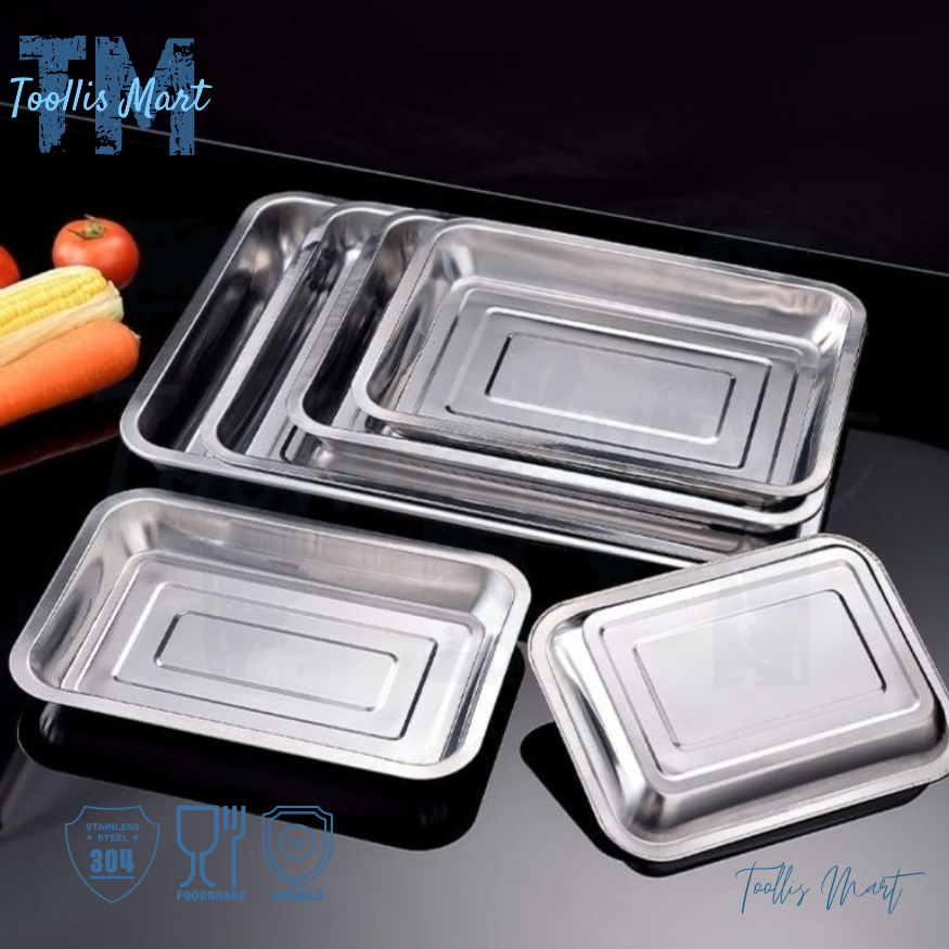 Baki Nampan Stainless Steel Besar Kecil Wadah Saji Nampan Segi Lodor Prasmanan