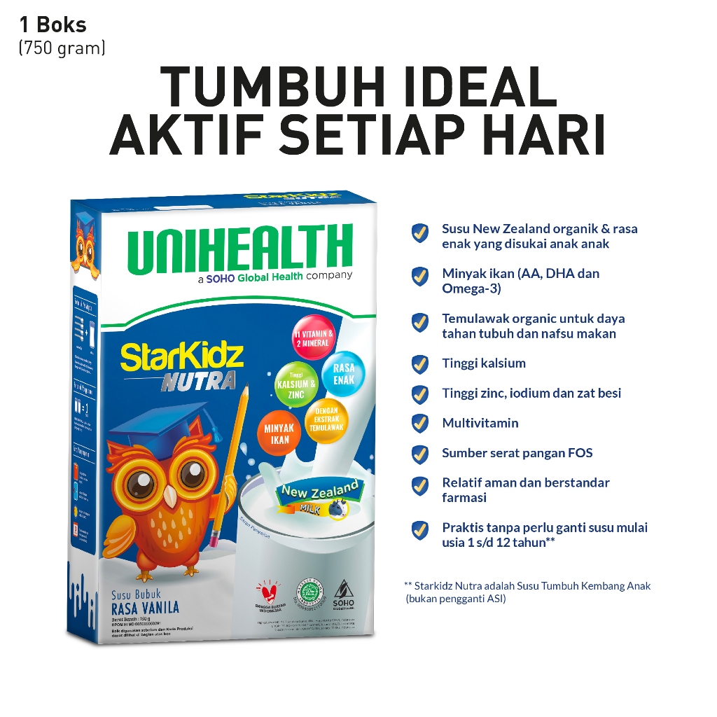 Susu Formula Anak 1 - 12 Tahun StarKidz Nutra Rasa Vanilla Coklat- 1 Box 750 Gr