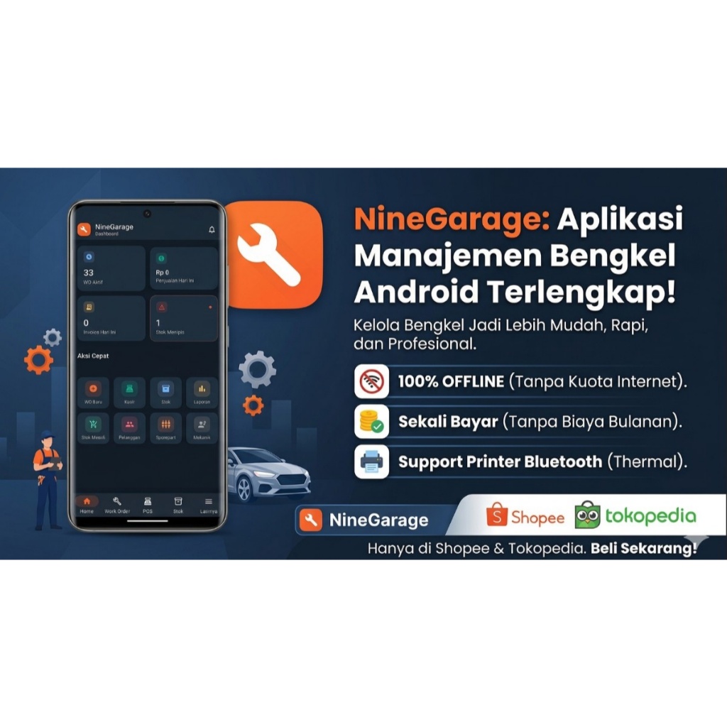 [BEST SELLER] Aplikasi Bengkel NineGarage - Sistem Manajemen Bengkel Motor & Mobil + POS Kasir
