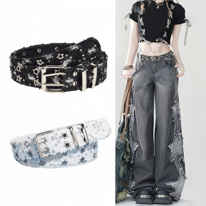 Ikat Pinggang Fashion Canvas dan Leather PU untuk Wanita dan Pria - Belt Y2K Punk untuk Dress, Baju,