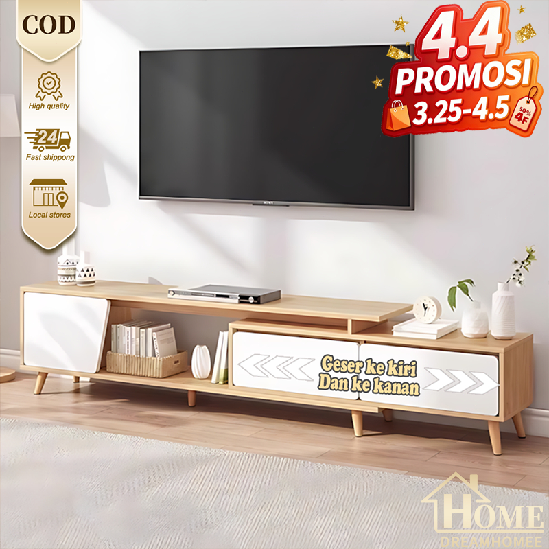 COD Meja TV Panjang Yang Dapat Disesuaikan Lemari TV Minimalis Rak TV Kayu Buffet TV Kayu Modern Mur