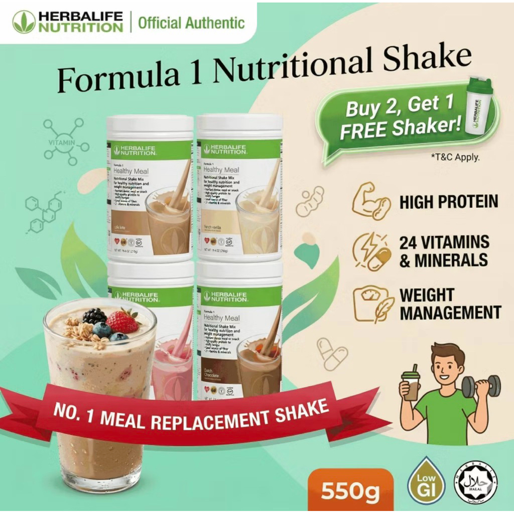 "READY STOCK" HERBALIFE Formula1(F1) Minuman Protein Kedelai Campuran Bernutrisi "SEGEL" (100% Asli)