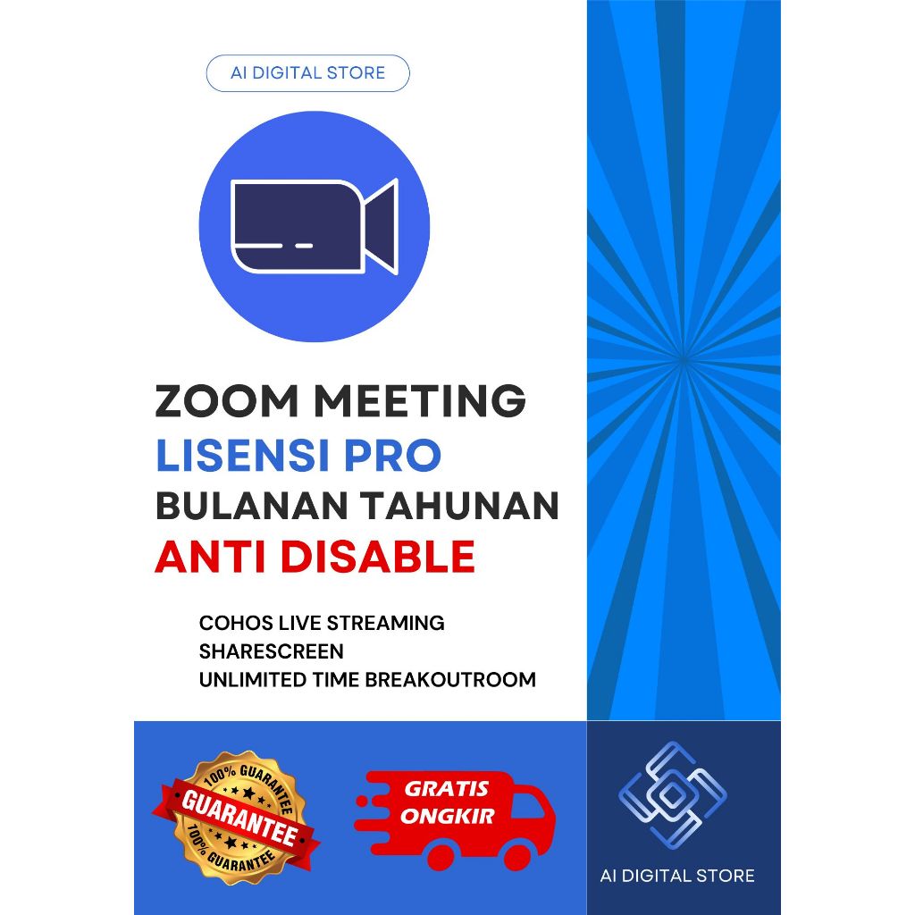 ZOOM MEETING PRO BULANAN DAN TAHUNAN 100 PESERTA ANTI DISABLE