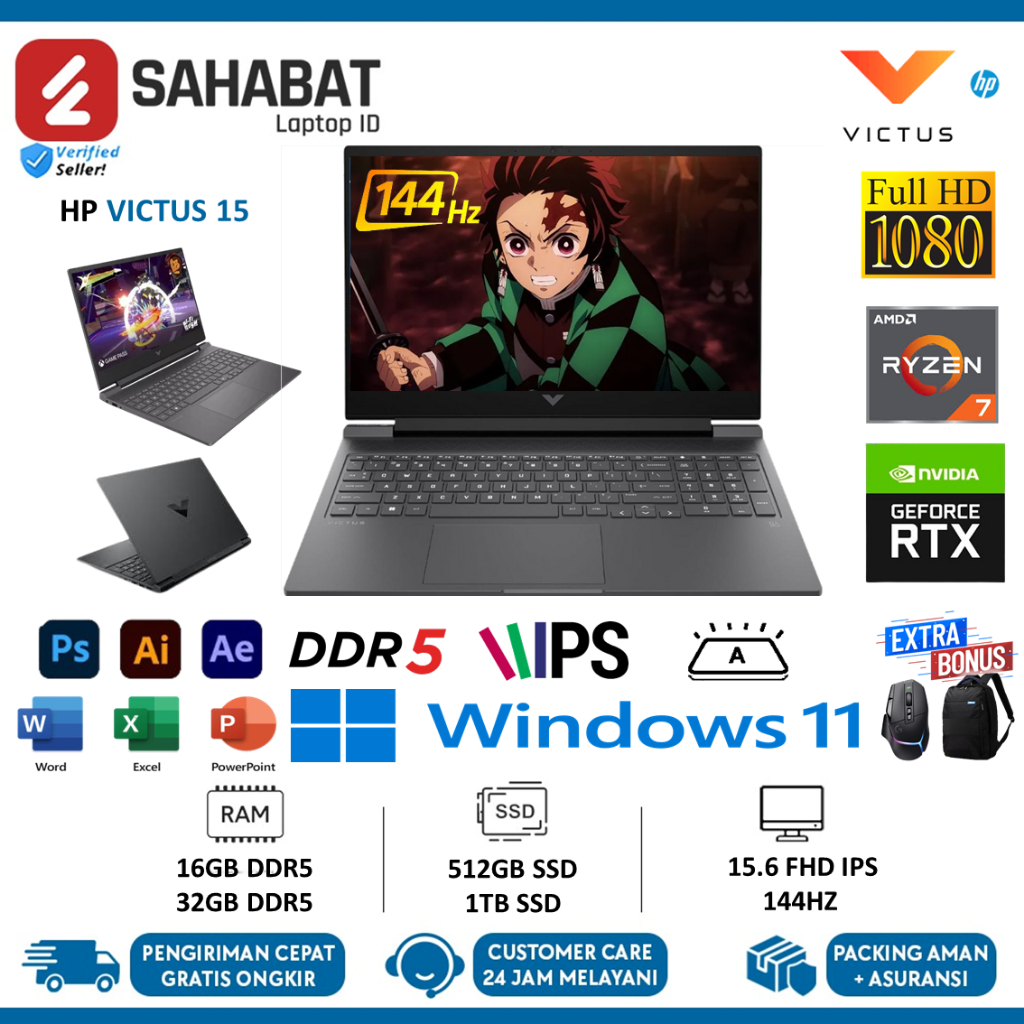 Laptop Gaming HP Victus 15 Ryzen 7 32GB 1TB SSD RTX4050
