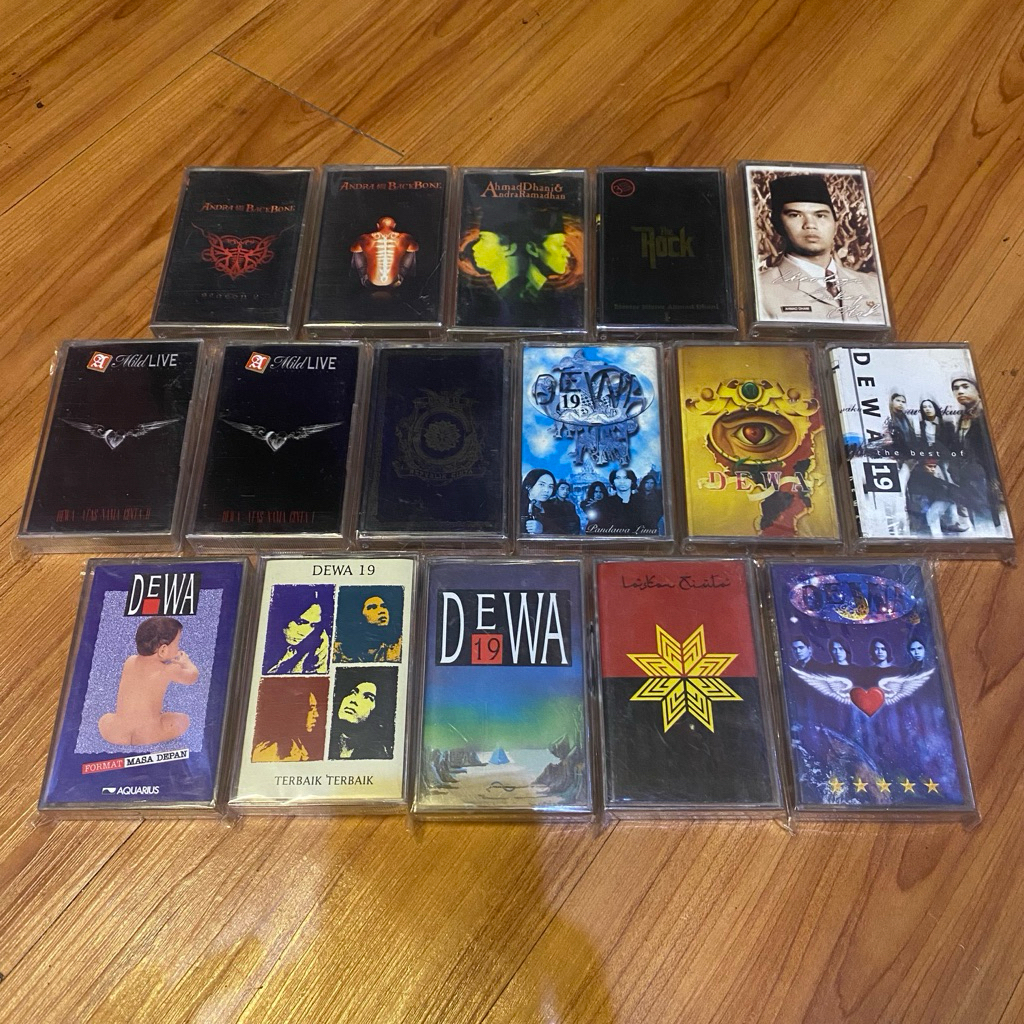 varian kaset original dewa 19, the rock, ahmad band & andra ramadhan