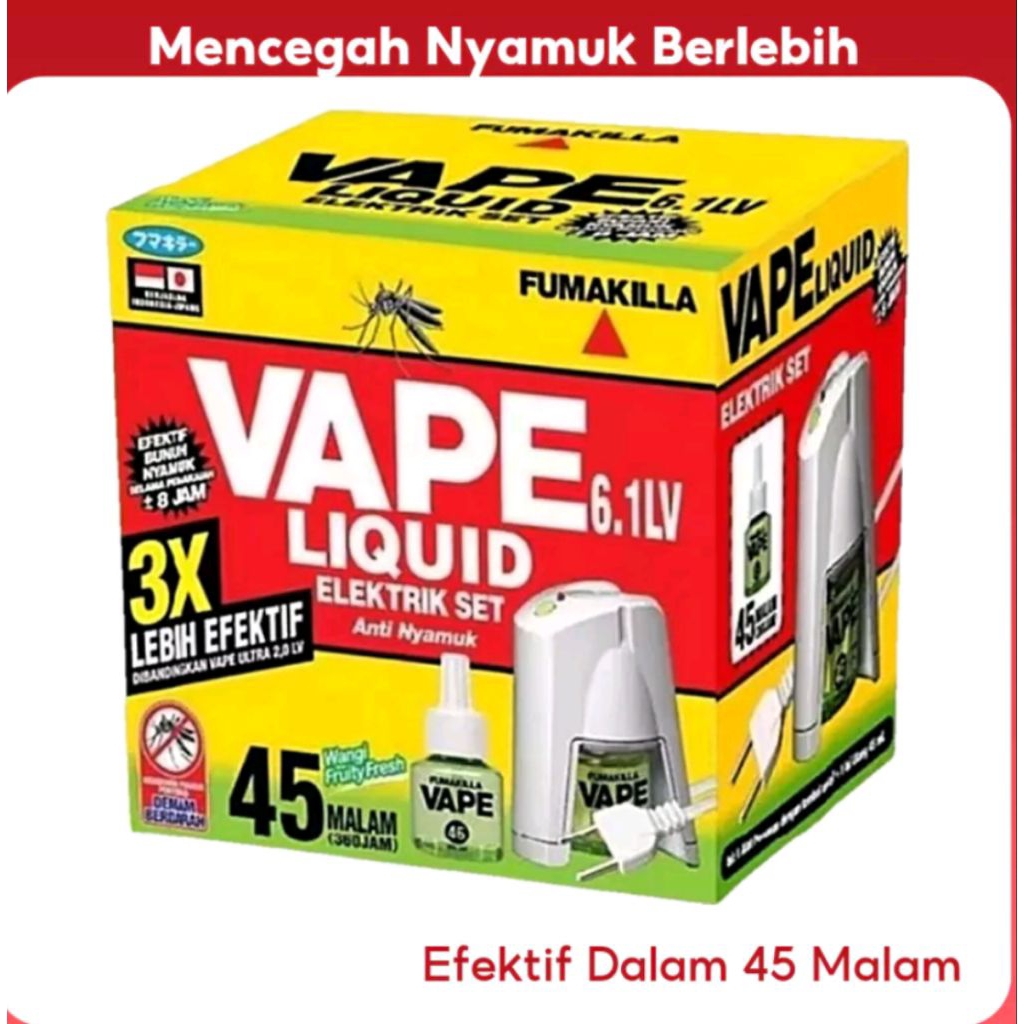 Fumakilla Vape 6X Lebih Efektif Obat Nyamuk Elektrik - Full Set Device  & Isi Ulang / Refill 45malam