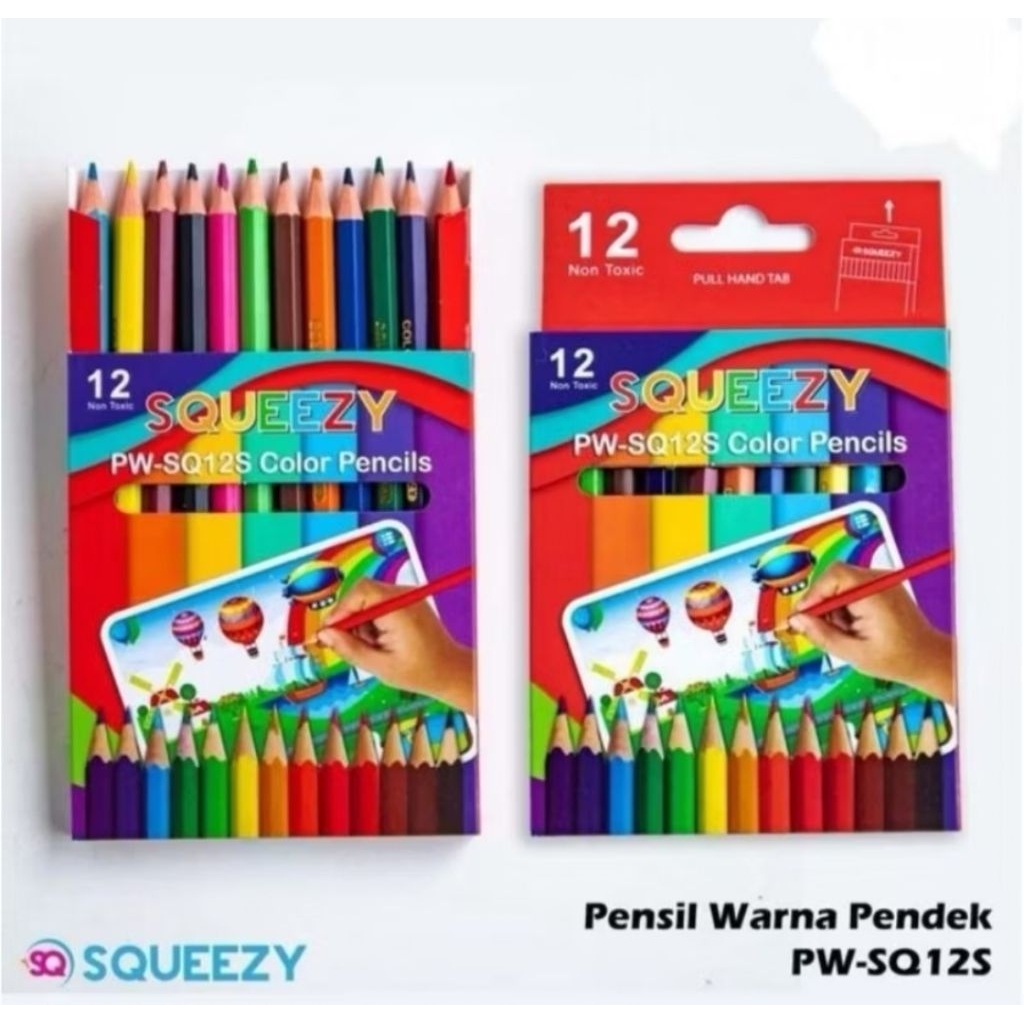 ( 12 warna ) Pensil Warna Squeezy/Pensil Warna Sekolah/Pensil Warna Murah