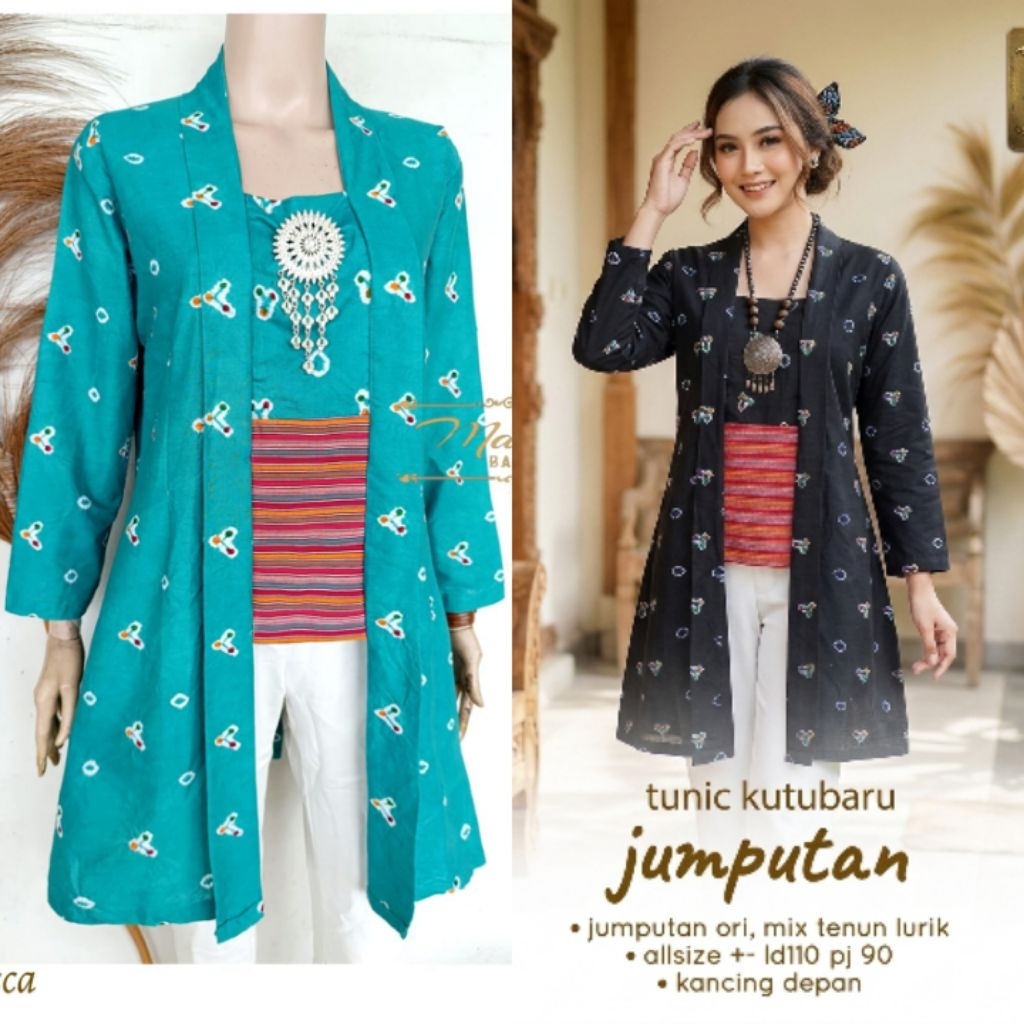 Tunik Jumputan Kutubaru Modern Mix Lurik Premium - Atasan Batik Wanita Solo Allsize LD 110 - Outer B