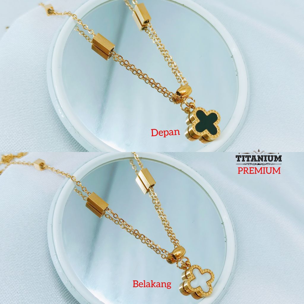 KALUNG TITANIUM | TITANIUM GOLD | PERHIASAN TITANIUM | TITANIUM CLOVER | TITANIUM BUNGA HITAM PUTIH