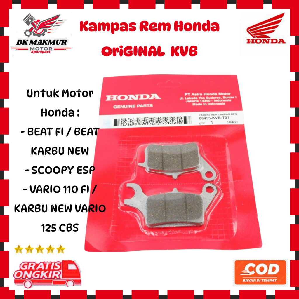 Kampas Rem Honda Beat Vario Ori KVB – Kampas Rem Depan Pakem Beat FI / Vario 110 125 Original