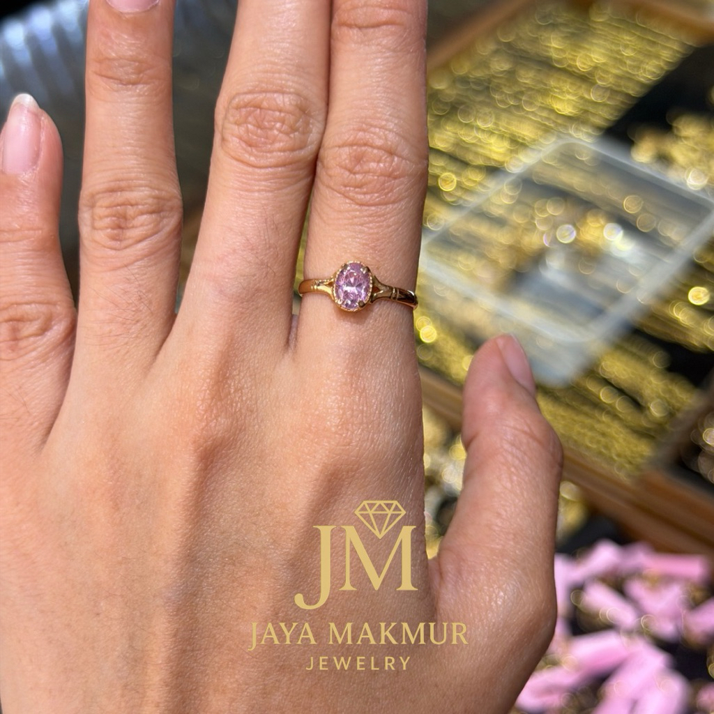Cincin Emas Permata Merah Muda 8K