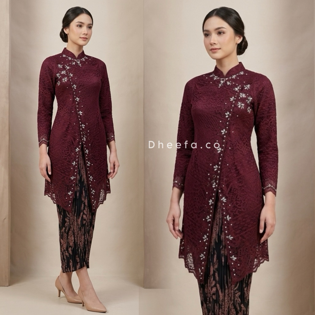 Dheefa READY UKURAN JUMBO Kebaya Modern Janggan Brokat Payet Outfit pesta/Wisuda/Tunangan aestetic k