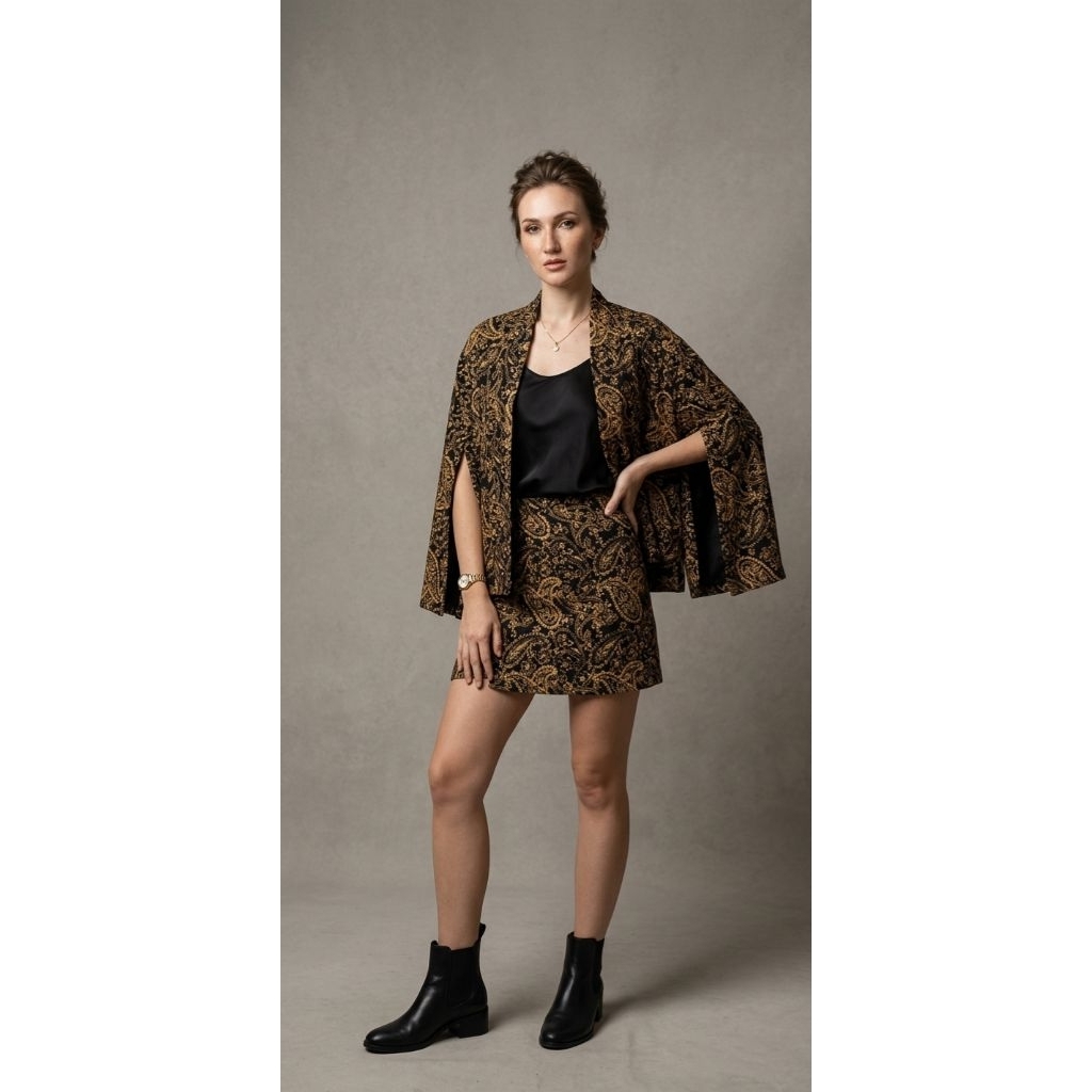 Setelan Batik Blazer Cape + skort Motif sogan Executive