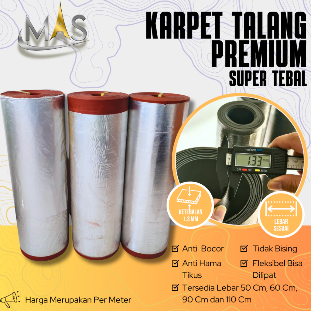Karpet Talang Air Karet Super Tebal 1.3mm Anti Tikus Lebar 50 60 90 110 cm Per Meter