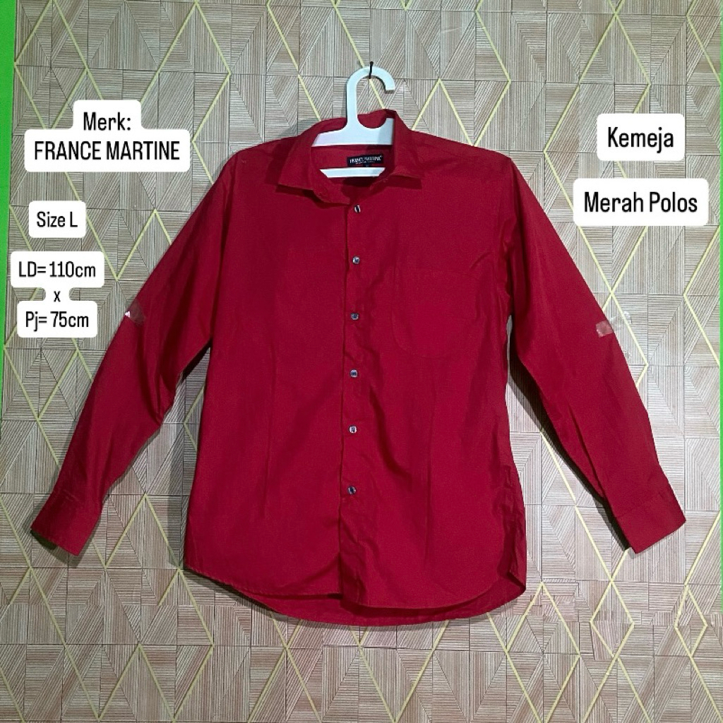 PRELOVED FRANCE MARTINE ORI KEMEJA MERAH POLOS (Size L) (LD