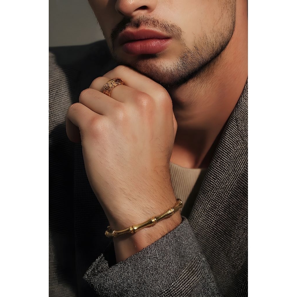 Gelang Tangan Model Bambu Bahan Titanium Anti Karat