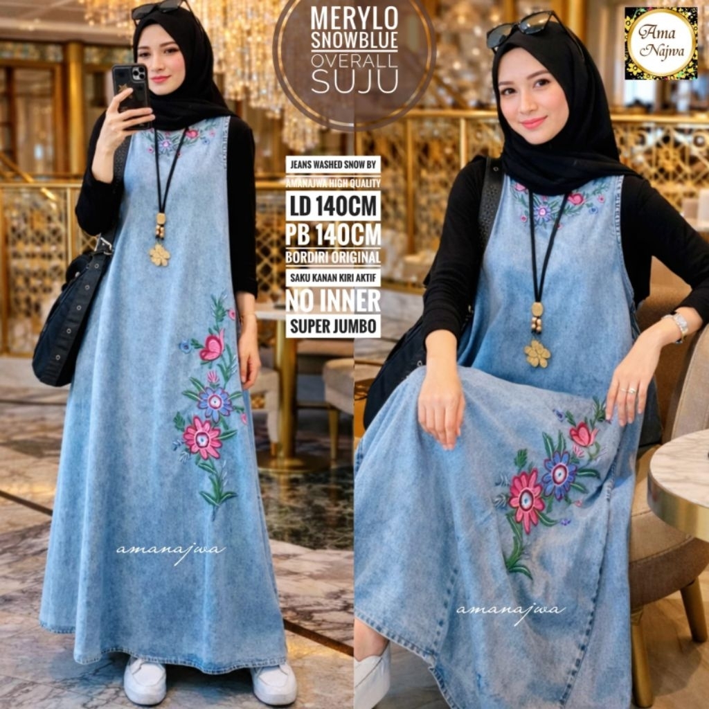 GAMIS OVERALL JEANS SUPER JUMBO LD 140 OVERALL JEANS BORDIR TANPA INNER REMAJA KEKINIAN