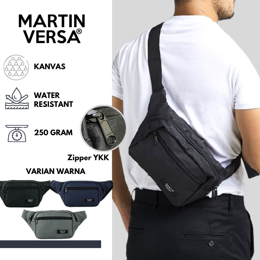 MARTIN VERSA CH11 Tas Selempang Pria Pinggang Kanvas Man Waistbag - Hitam