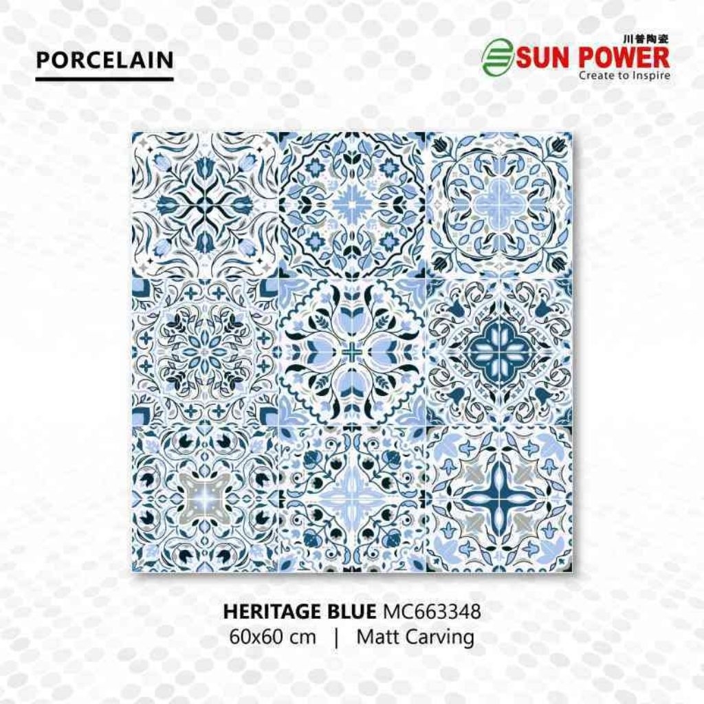 Granit Merk Sunpower Tipe Heritage Blue, Brown, Griss Ukuran 60x60 Permukaan Tekstur Matt Untuk Lant