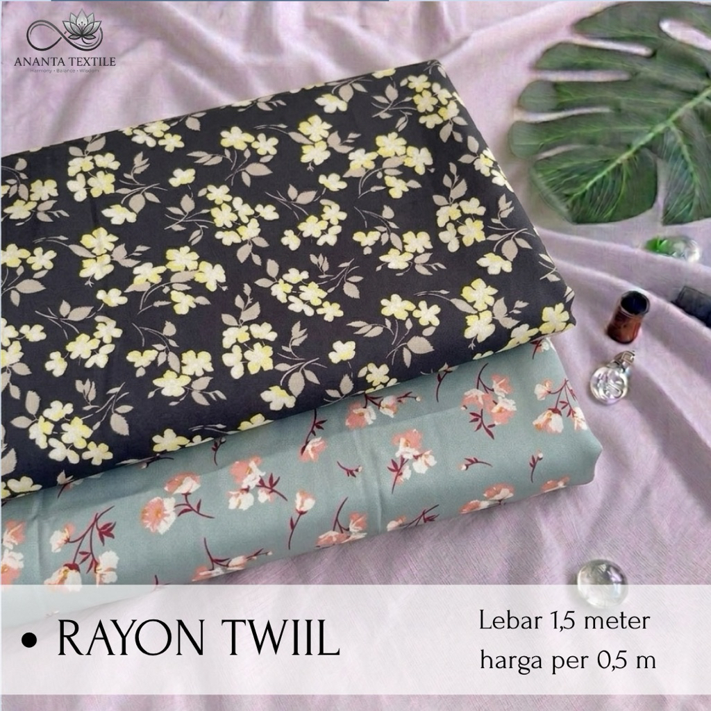 kain katun rayon twill motif bunga