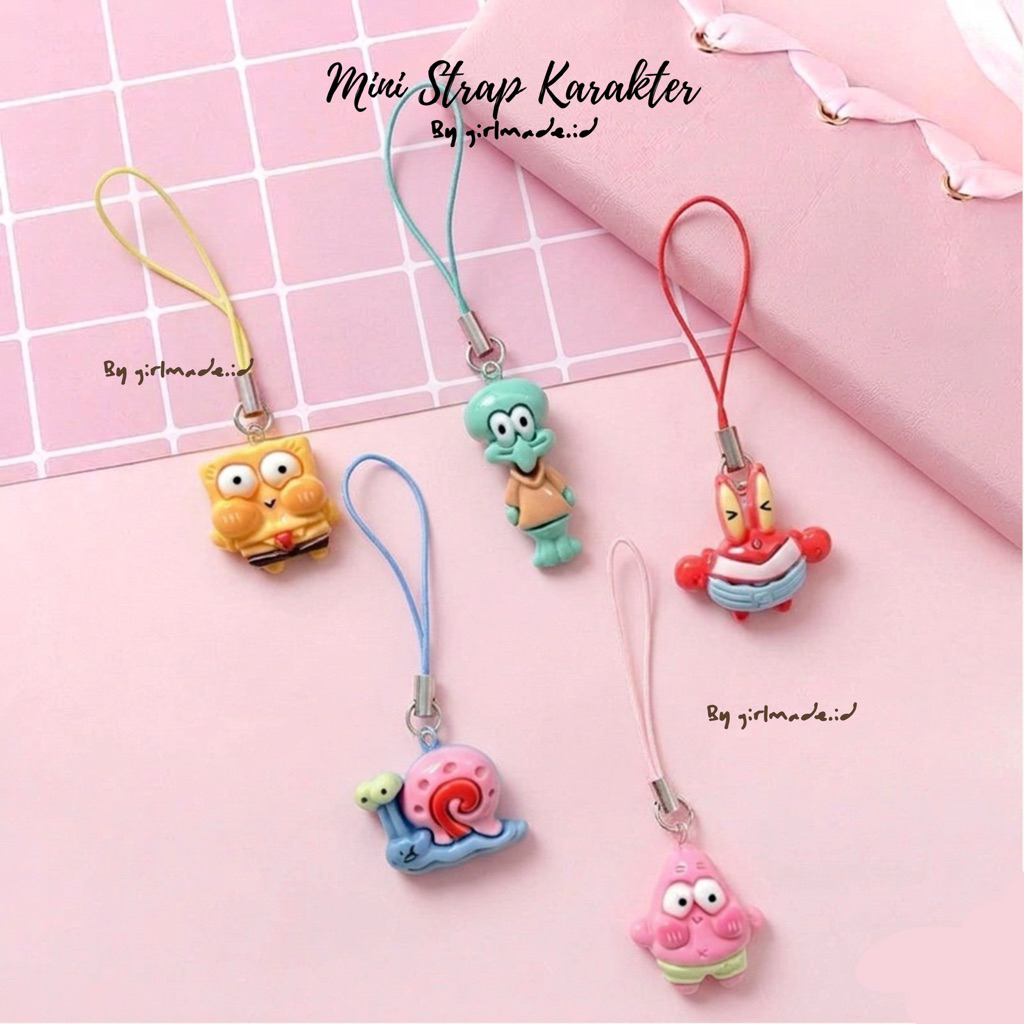 Gantungan Tali Strap Hp Karakter Spongebob / Gantungan Hp Clay Karakter Spongebob / Tali Hp / Gantun