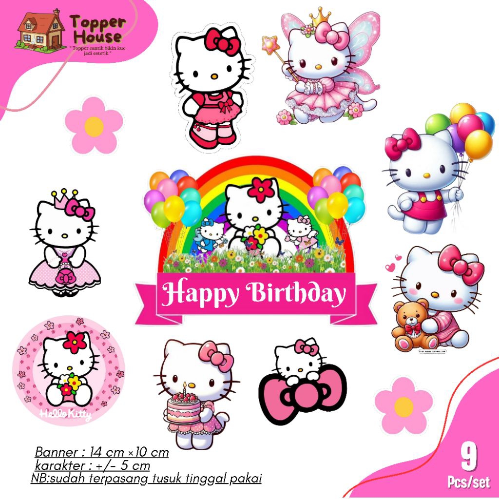 Topper kue custom hello Kitty/ Topper kue ultah untuk anak