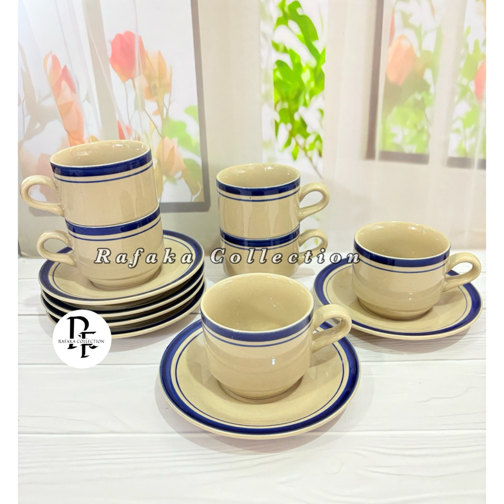 1 Set Gelas Keramik Coklat Lucky Keramik ( 6 Gelas + 6 Tatakan)