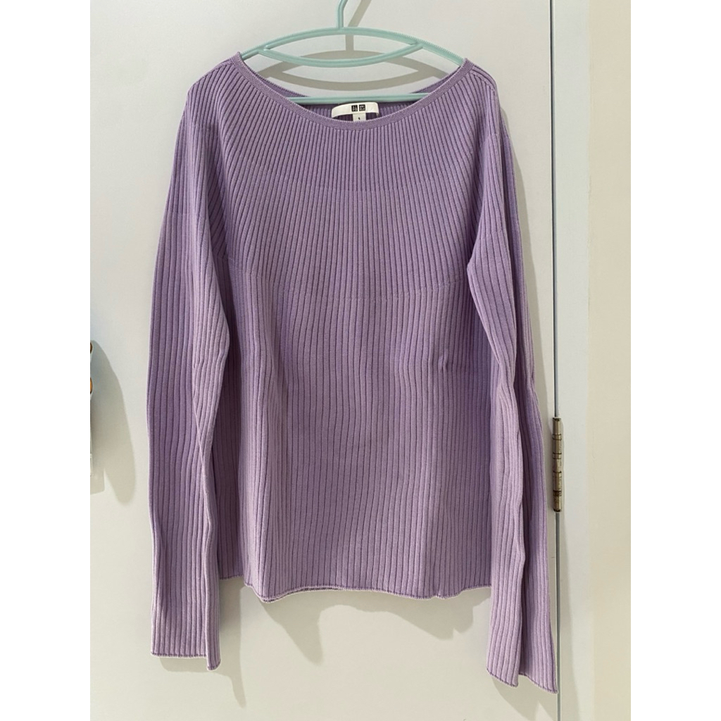 Preloved Purple Rib Knit Top Uniqlo | Kaos Rib Knit Ungu