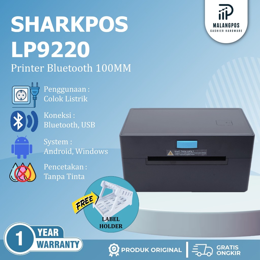Sharkpos LP9220 ZJ9220 Printer Bluetooth Label Thermal 100x150 USB Cetak Resi A6 Label Harga LP9200