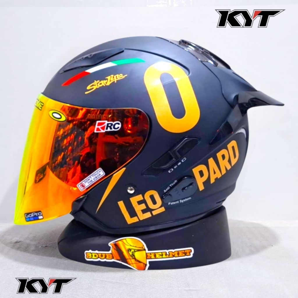 Helm KYT Galaxy flat R black dof leopard paket ganteng original KYT