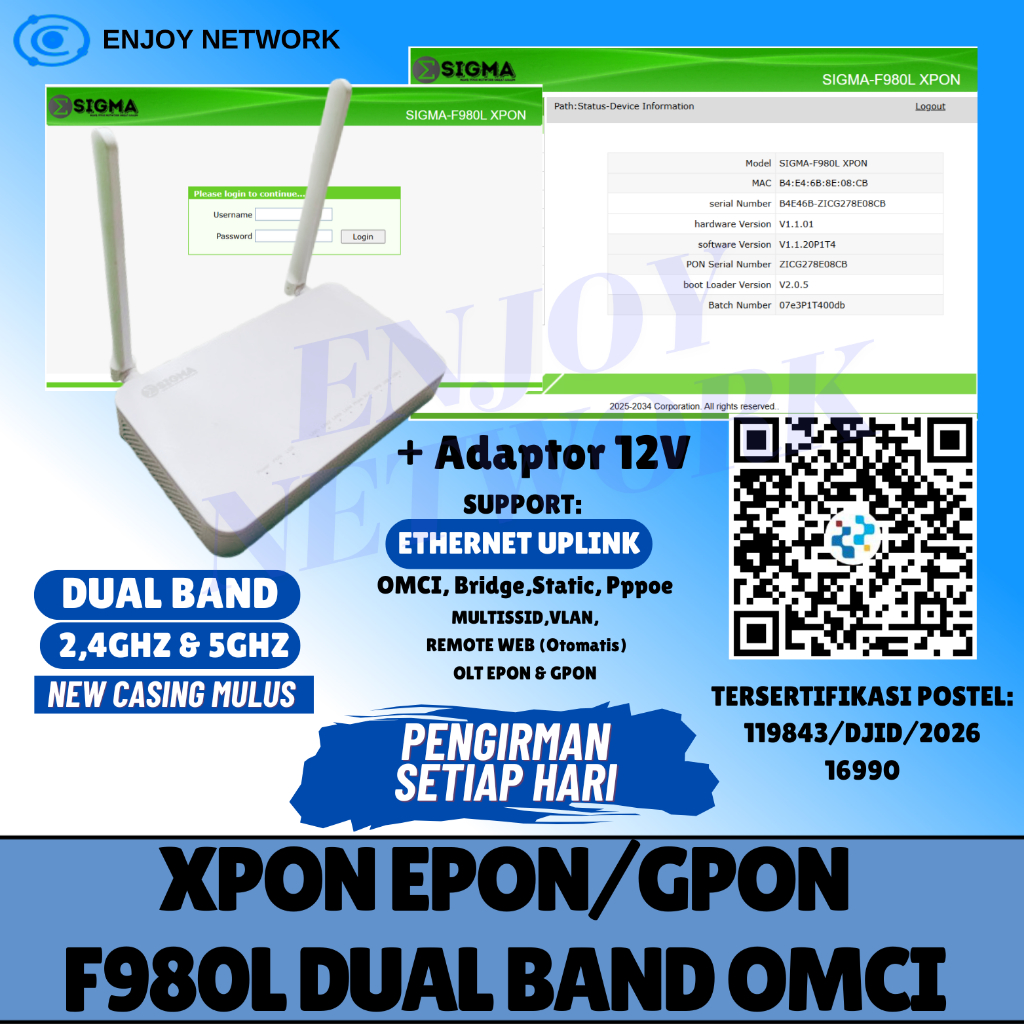 XPON EPON GPON F980L DUAL BAND PRENIUM - DENGAN ADAPTOR
