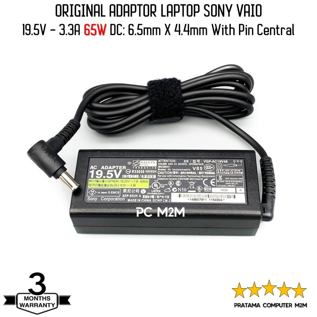 Original Adaptor Charger 19.5V 3.3A 65W Sony VAIO VGP-AC19V43 VGP-AC19V44 VGP-AC19V48 VGP-AC19V49 VG