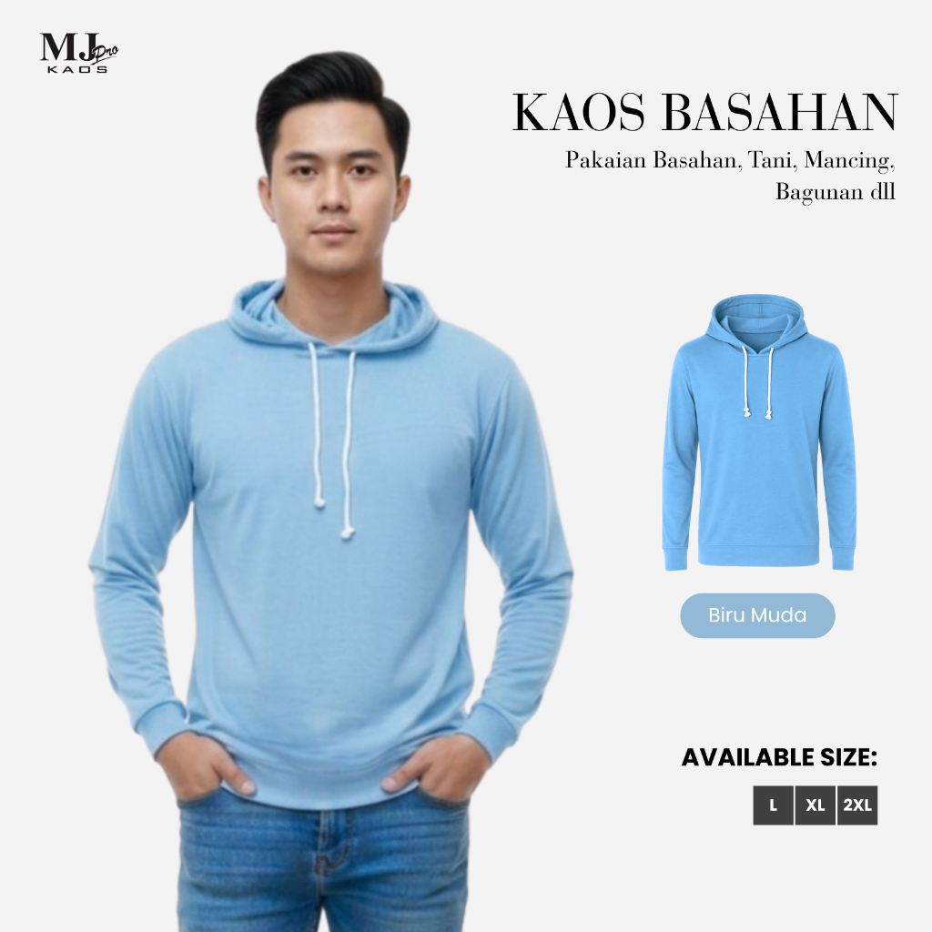 Kaos Polos BIRU MUDA Lengan Panjang Kupluk, Kaos Kupluk, kaos Murah, Kaos Proyek, Kaos Tani, Kaos Ku