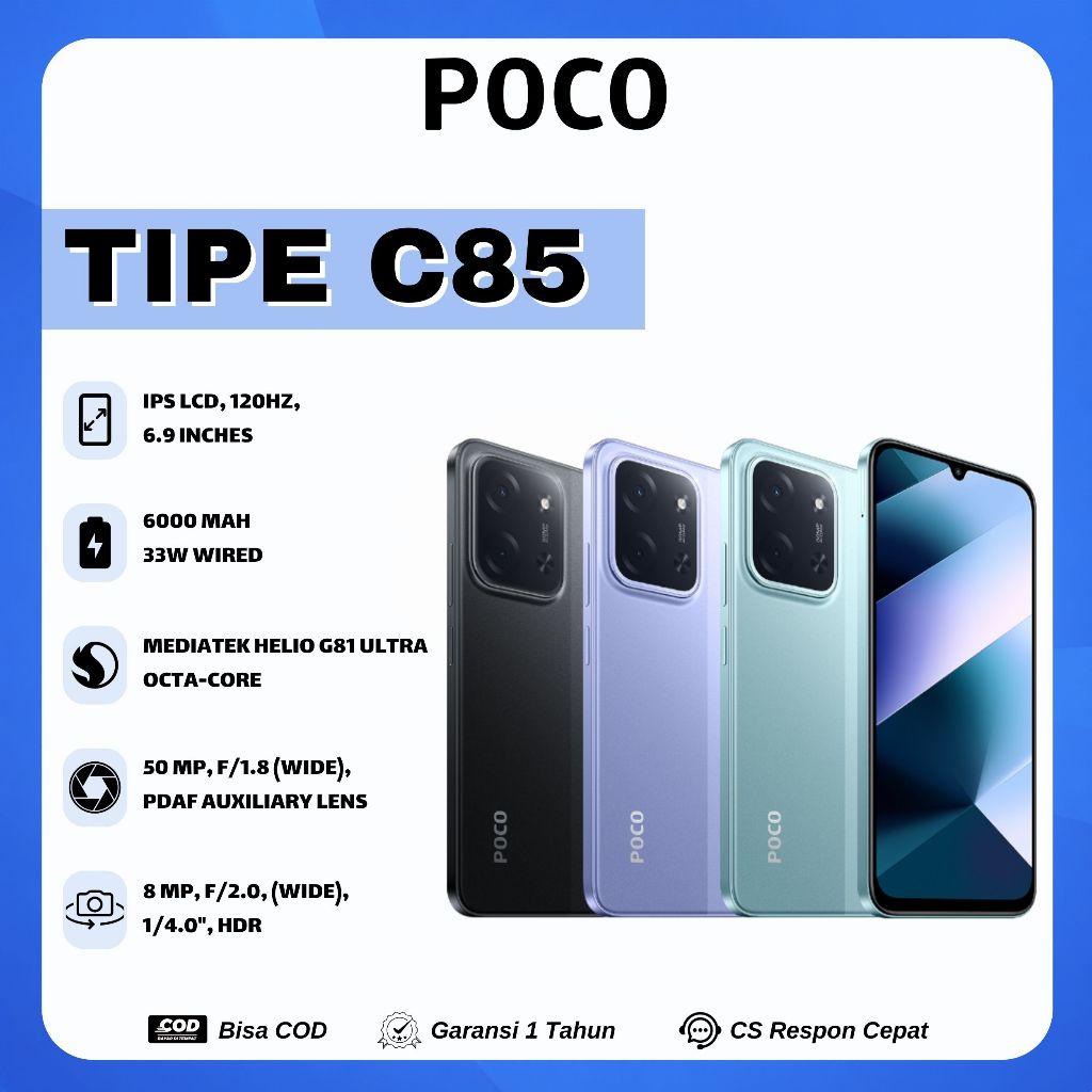 HP Smartphone Android POCO C85 RAM8/256GB NFC Garansi