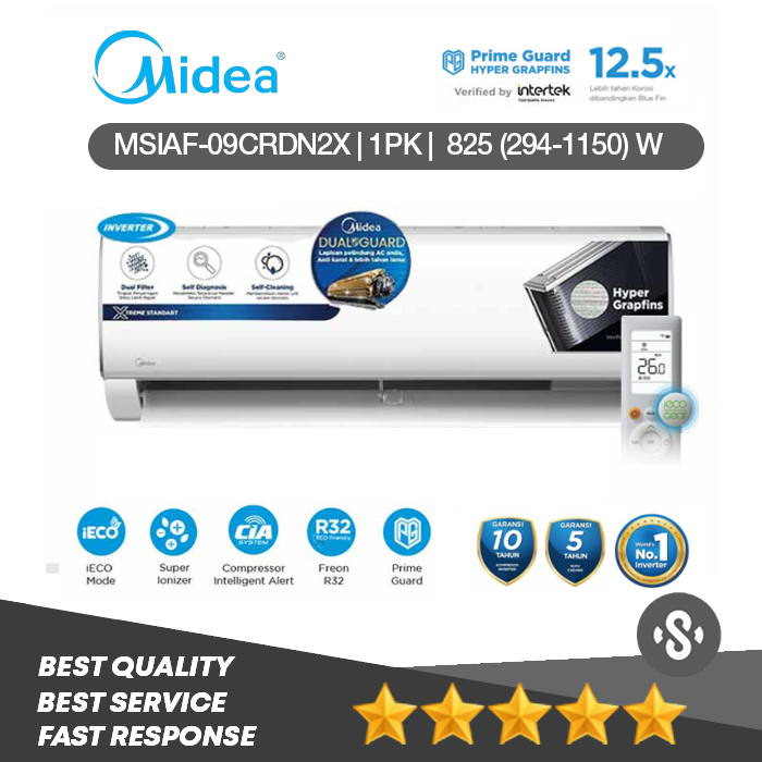 Midea AC Inverter 1 PK MSIAF-09CRDN2X - iECO Mode - Follow Me - Super Ionizer - Self Cleaning - XTRE