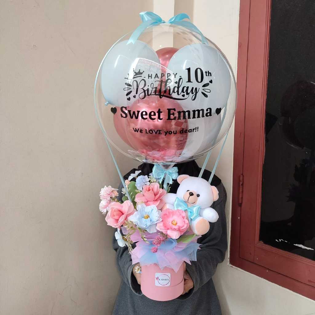 Buket Balon dan Bunga dengan Boneka untuk Kado Wisuda, Ulang Tahun, atau Acara Spesial