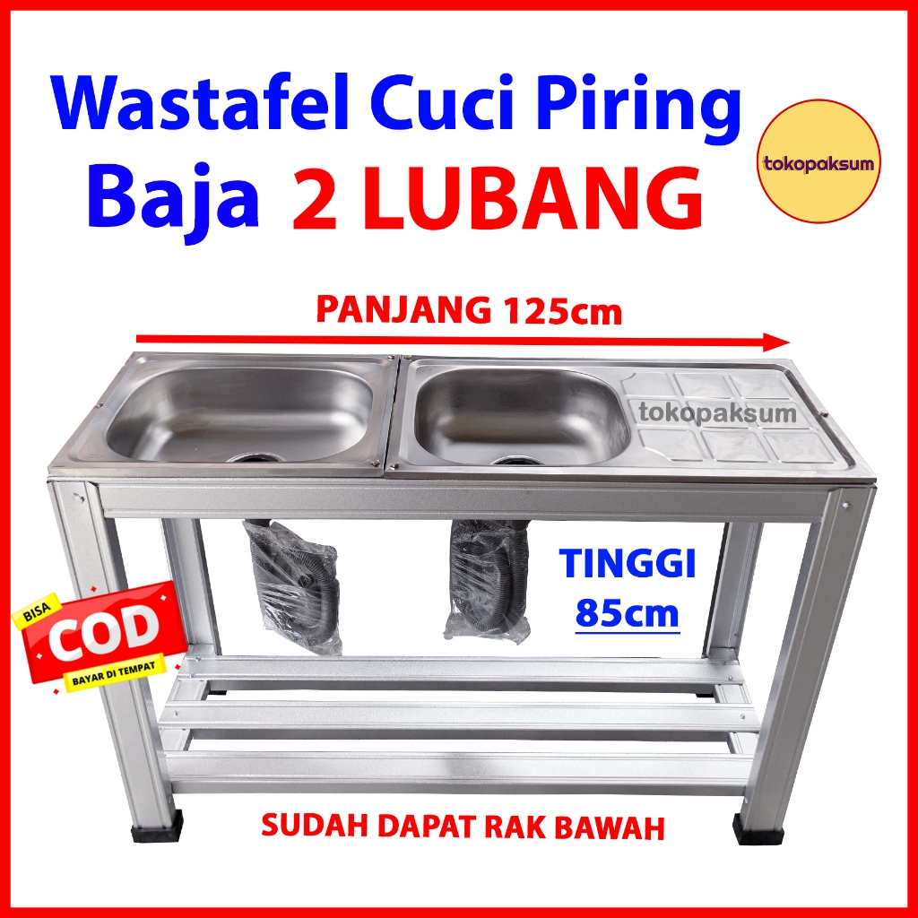 Wastafel Cuci Piring 2 LUBANG Sink 2 LUBANG Bak Cuci Piring 2 LUBANG Portable Baja Ringan Hollow Was