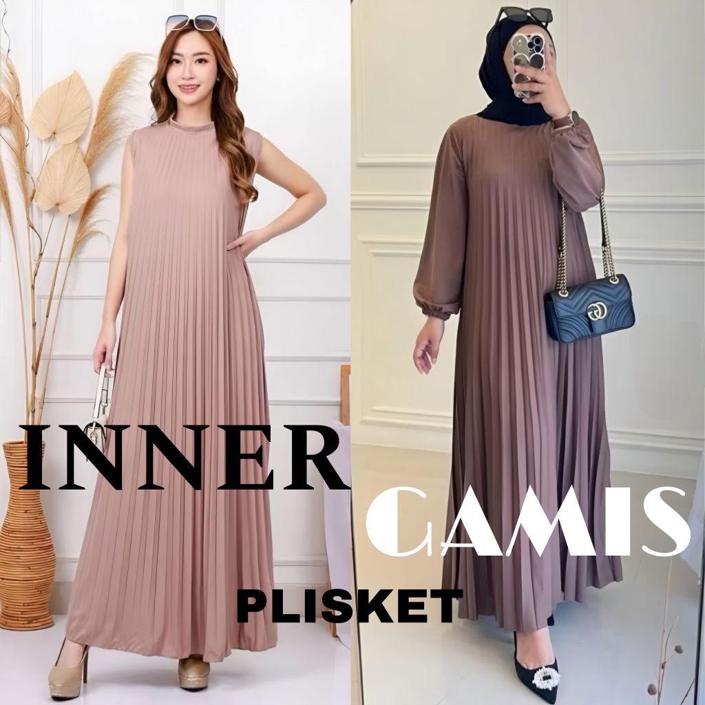 Inner Dress & GAMIS Plisket Lengan Buntung Mayung Hyget Premium Polos