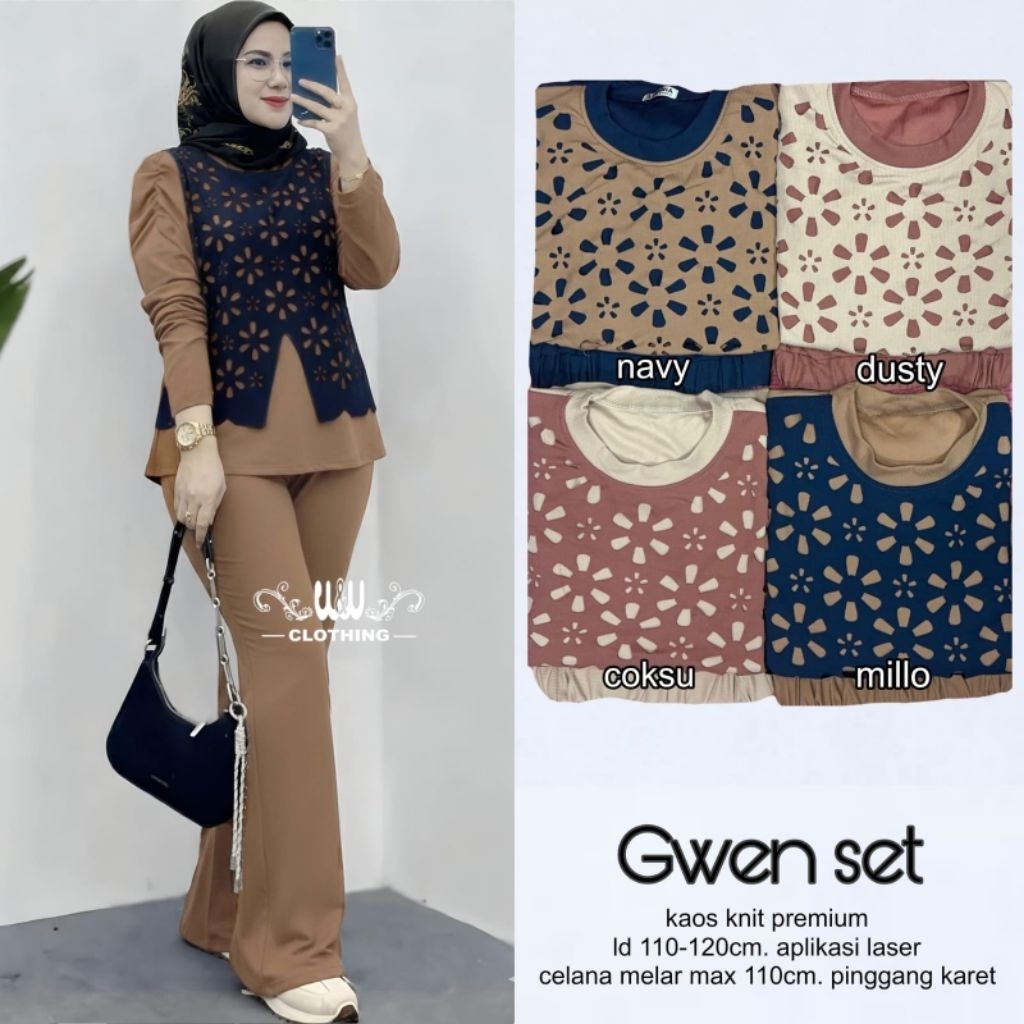 WW -Gwen Setelan Celana Wanita Kaos Knit Premium Apk Laser • Celana Melar Pinggang Karet