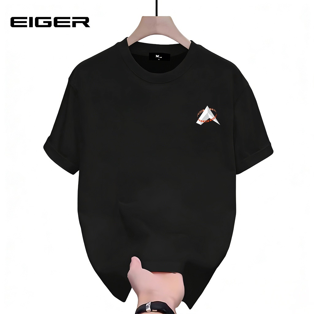 EIGER  Kaos Pria Premium - Logo putih Kecil Cotton Combed 24s, Bahan Tebal & Tidak Mudah Melar