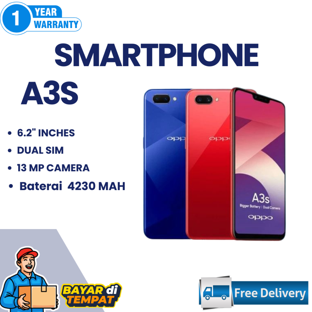 HP OPPO A3S  RAM 4/64 6/128 Dengan Baterai 4230 mAh dan Garansi 12 Bulan