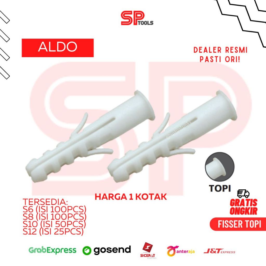 FISSER / FISER TEMBOK S6 6MM / S8 8MM / S10 10MM / S12 12MM TOPI ALDO [1 KOTAK]