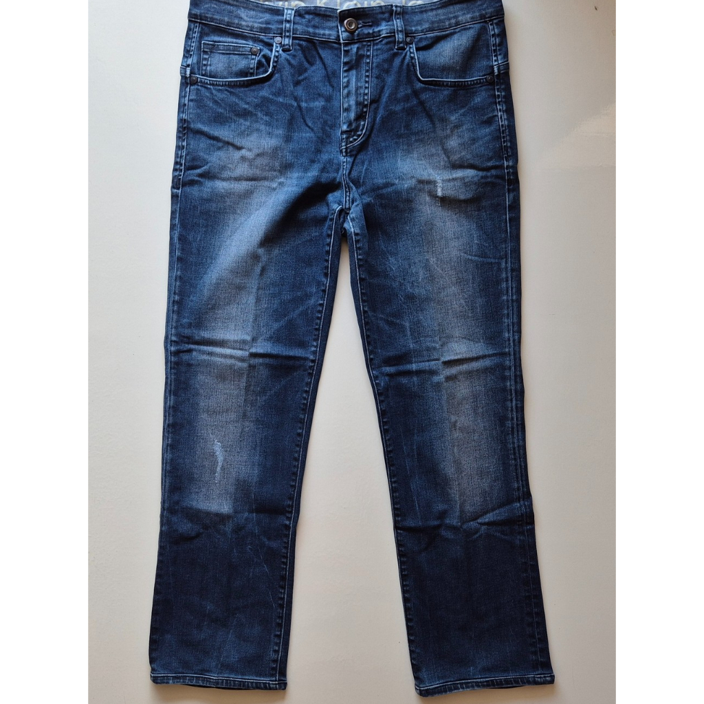 CALVIN KLEIN Jeans Body Skinny Lunar Blue Stretch Celana Panjang Denim Pria Motif Cakar Ripped Fadin