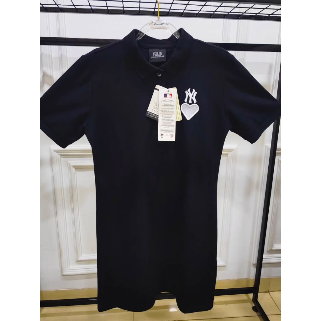 Dress MLB NY hitam polos dress polo wanita