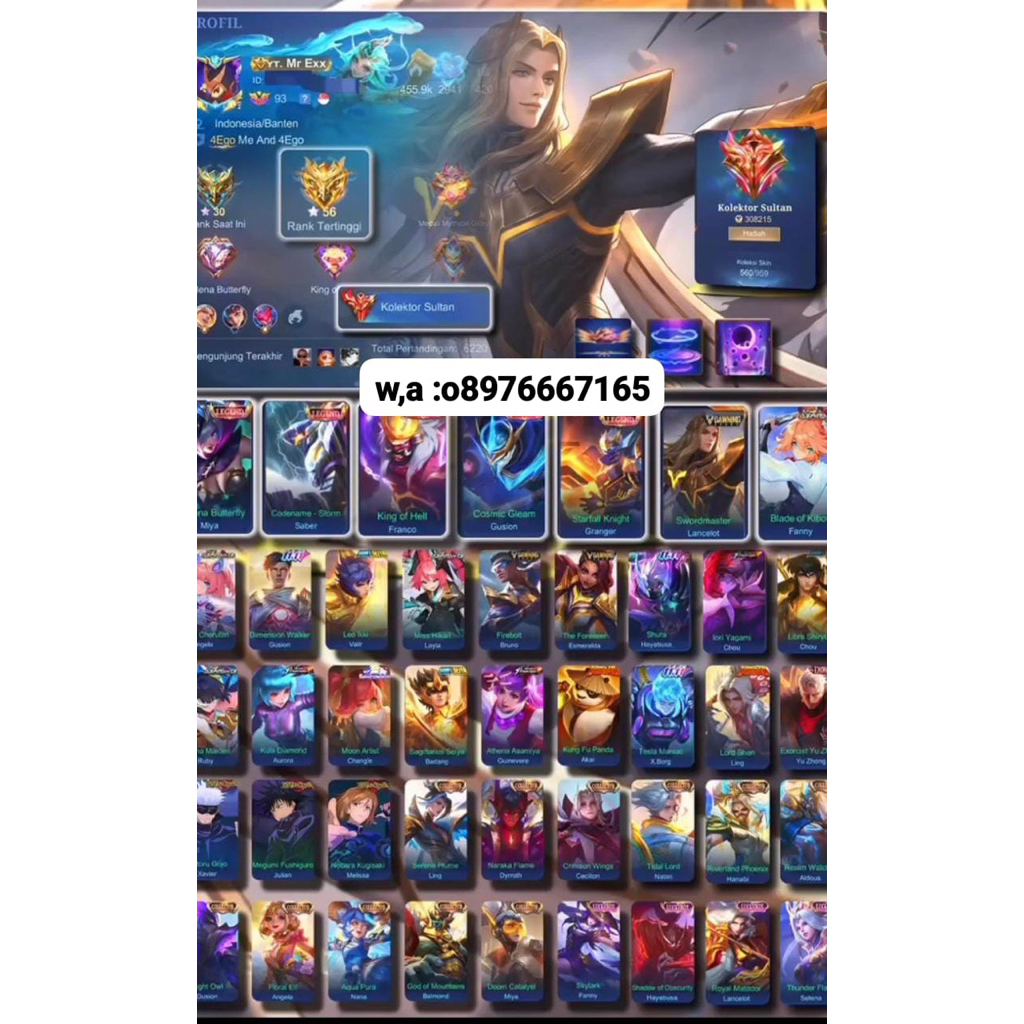 jual akun ml sultan murmer