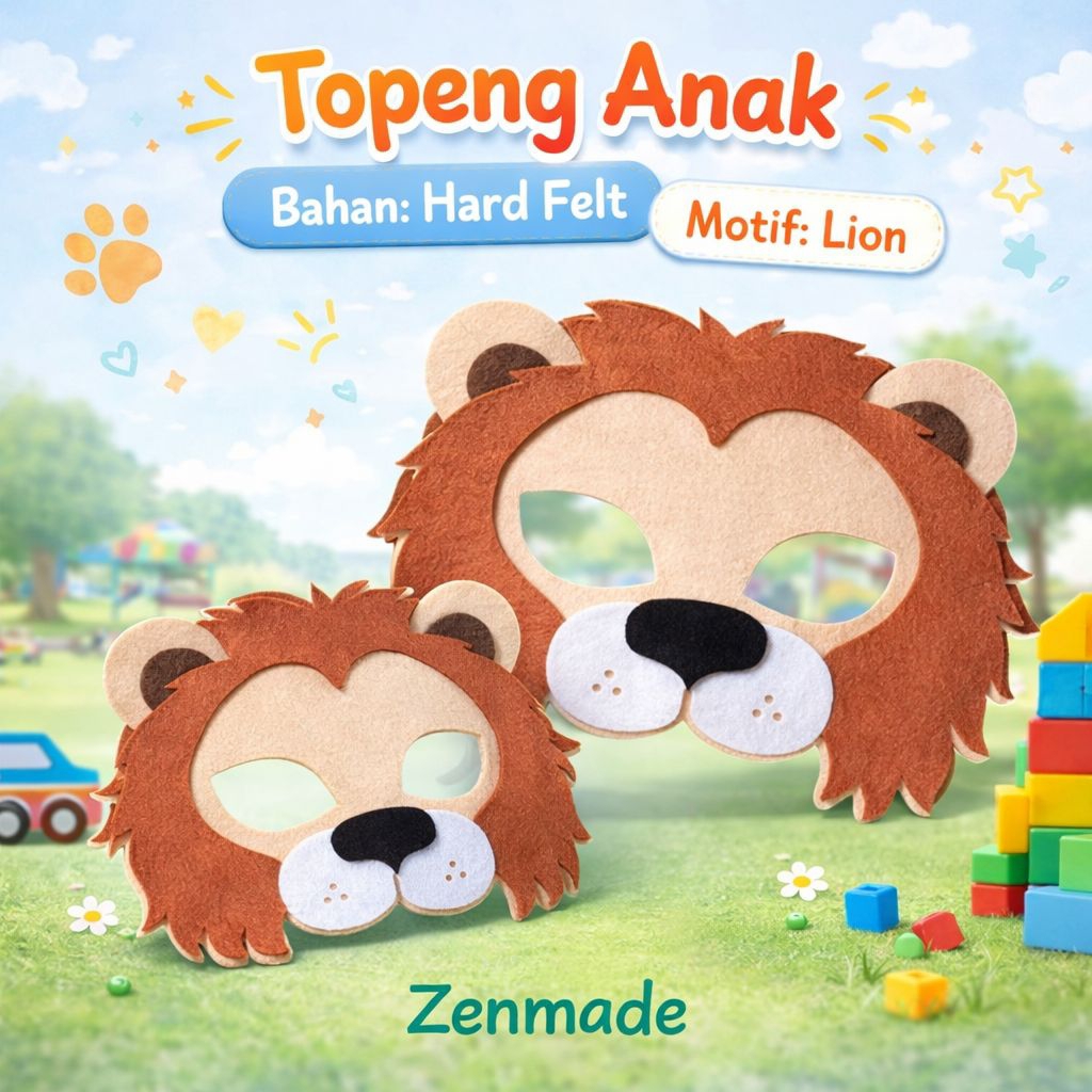 Topeng Motif Animal • Topeng Flanel Kaku • Topeng Karakter • Kids Mask